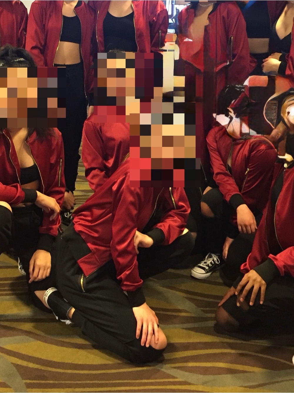 Competitive dance-Kids Red Satin Bomber Jacket and black pants dance outfit